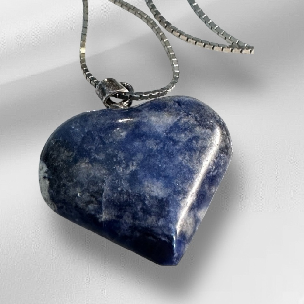 ARTISAN SODALITE HEART PENDANT NECKLACE 925 STERLING 23’ BOX CHAIN EUC 0684 R